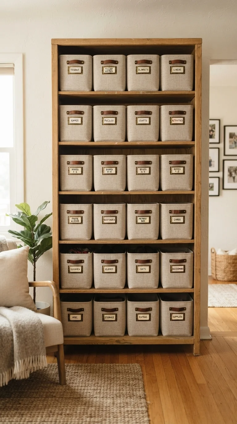 7. Labeled Fabric Storage Bins