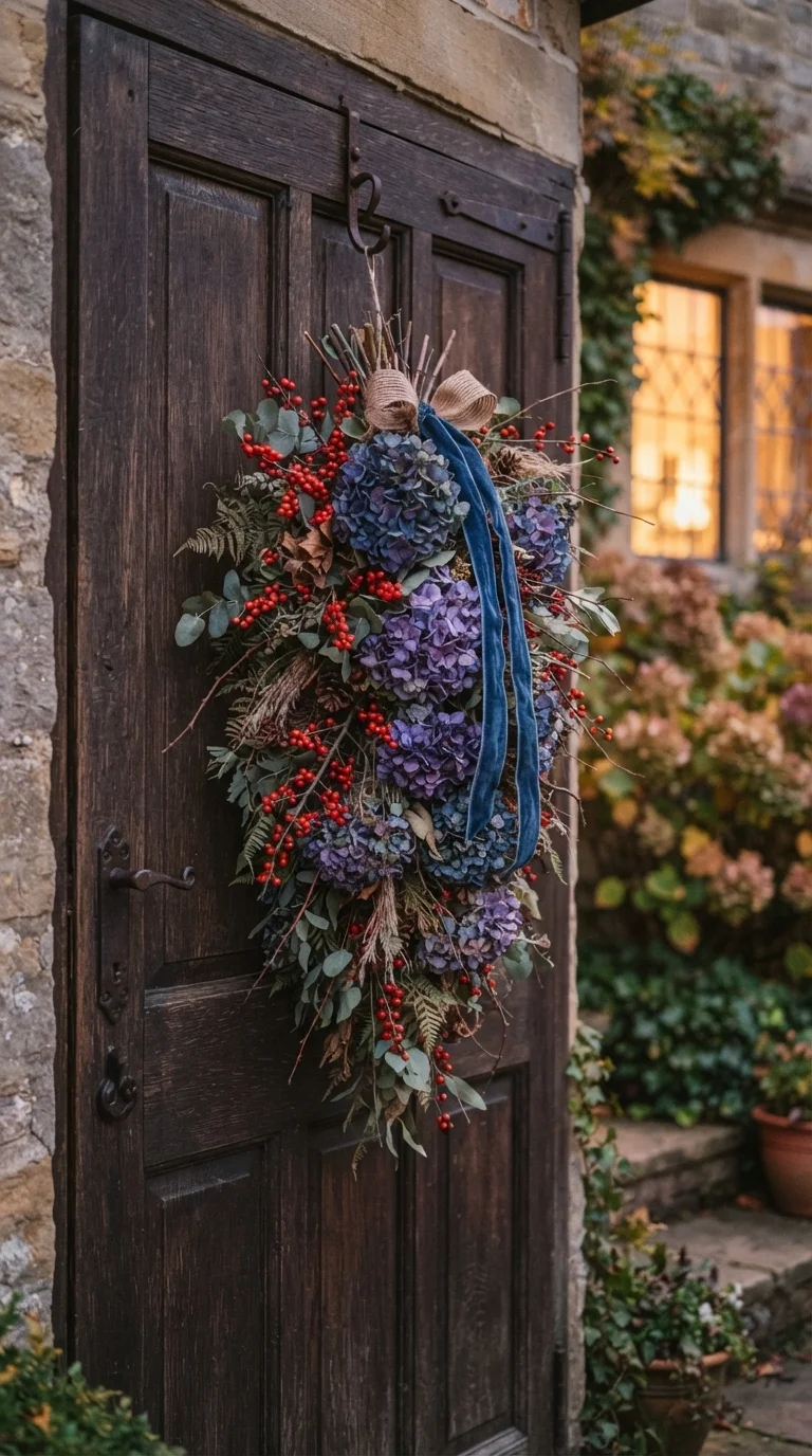8. Dried Hydrangea and Berry Swags