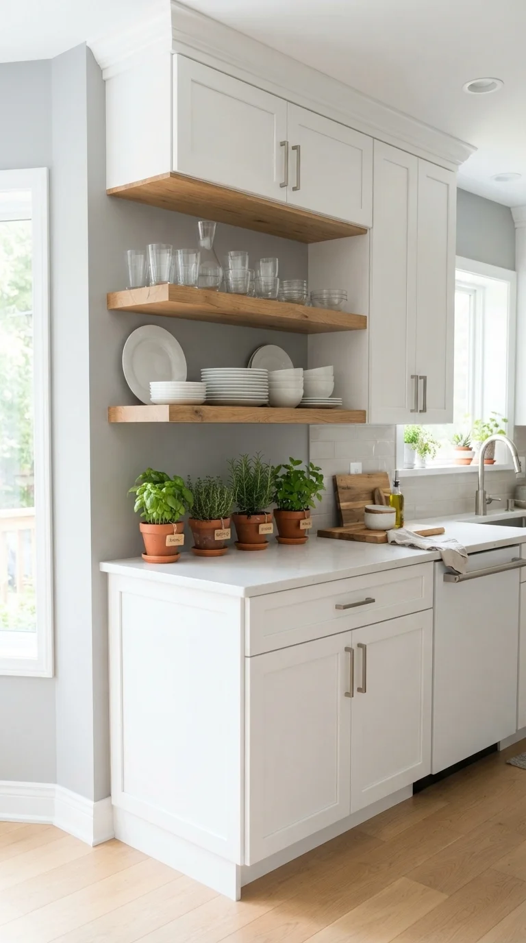 8. Open Shelving with Gray Backgrounds