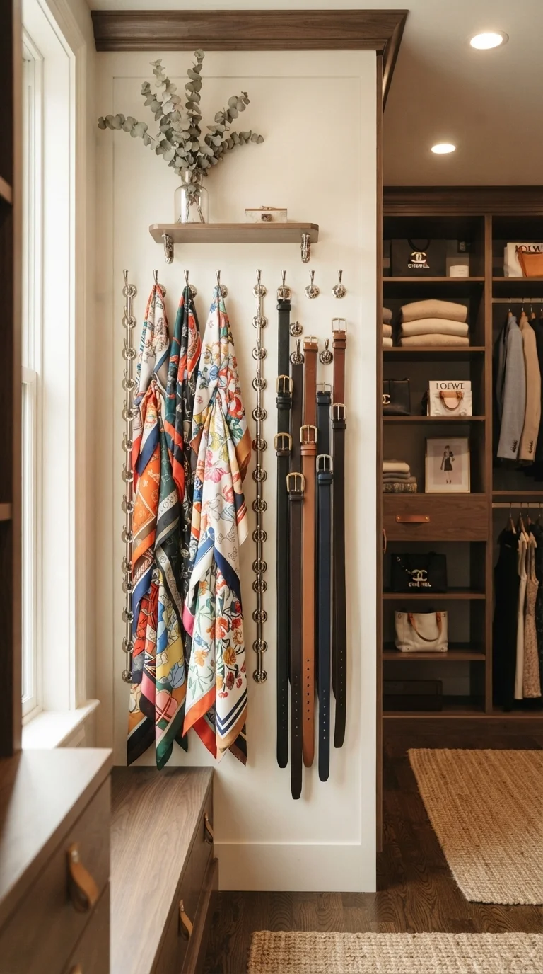 8. Wall-Mounted Belt and Scarf Racks