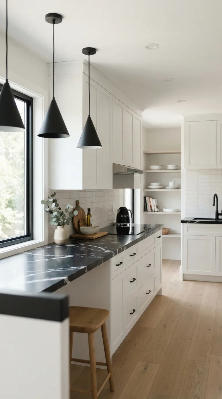 9. Black Marble Countertops with White Veining
