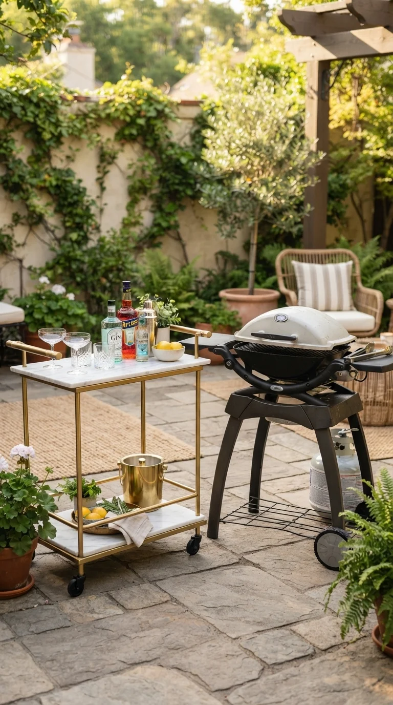 9. Compact Bar Cart and Grilling Combo
