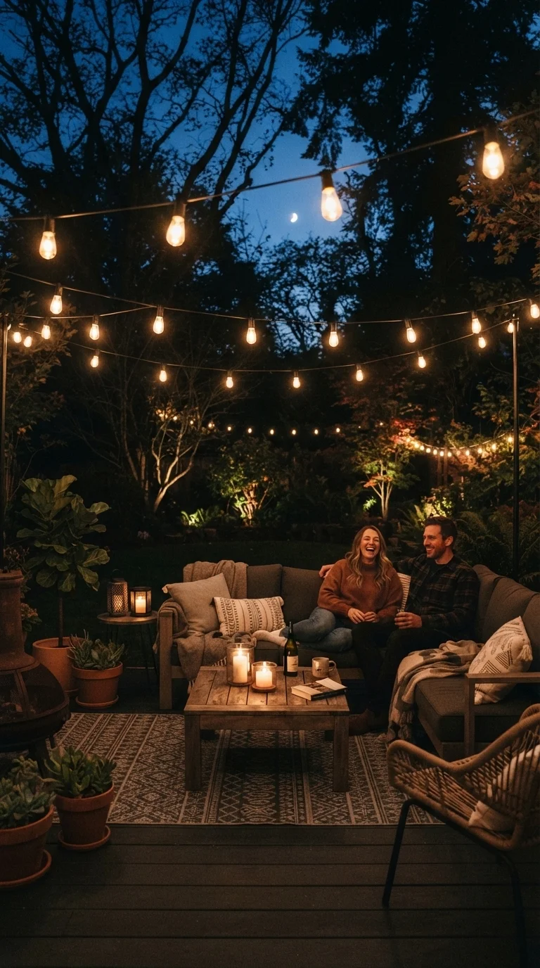 9 Fall Backyard Party Ideas 2026 for Cozy Gatherings 9. Soft Glow String Lighting