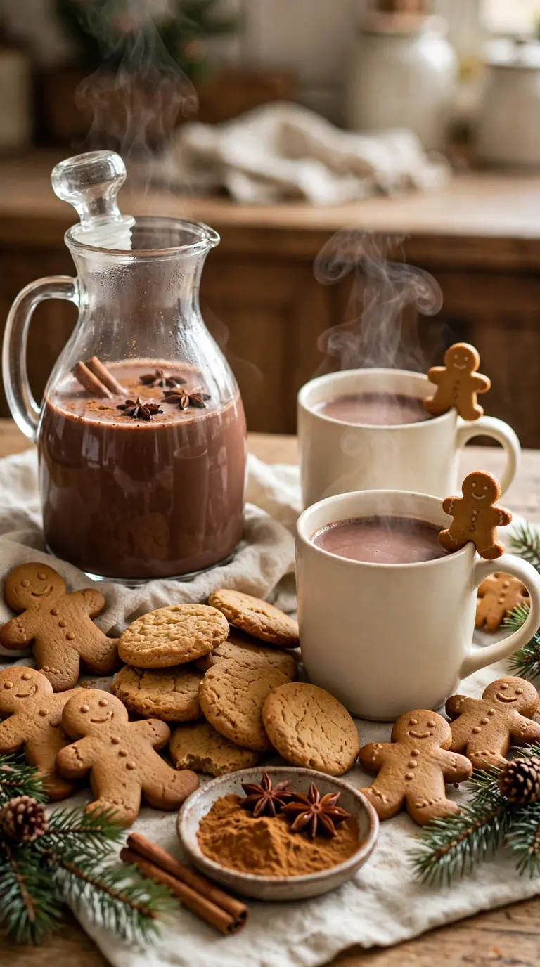 15 Christmas Hot Cocoa Bar Ideas for Cosy Gatherings Gingerbread pairing bar with gingerbread biscuits, mug hugger cookies and spiced cocoa